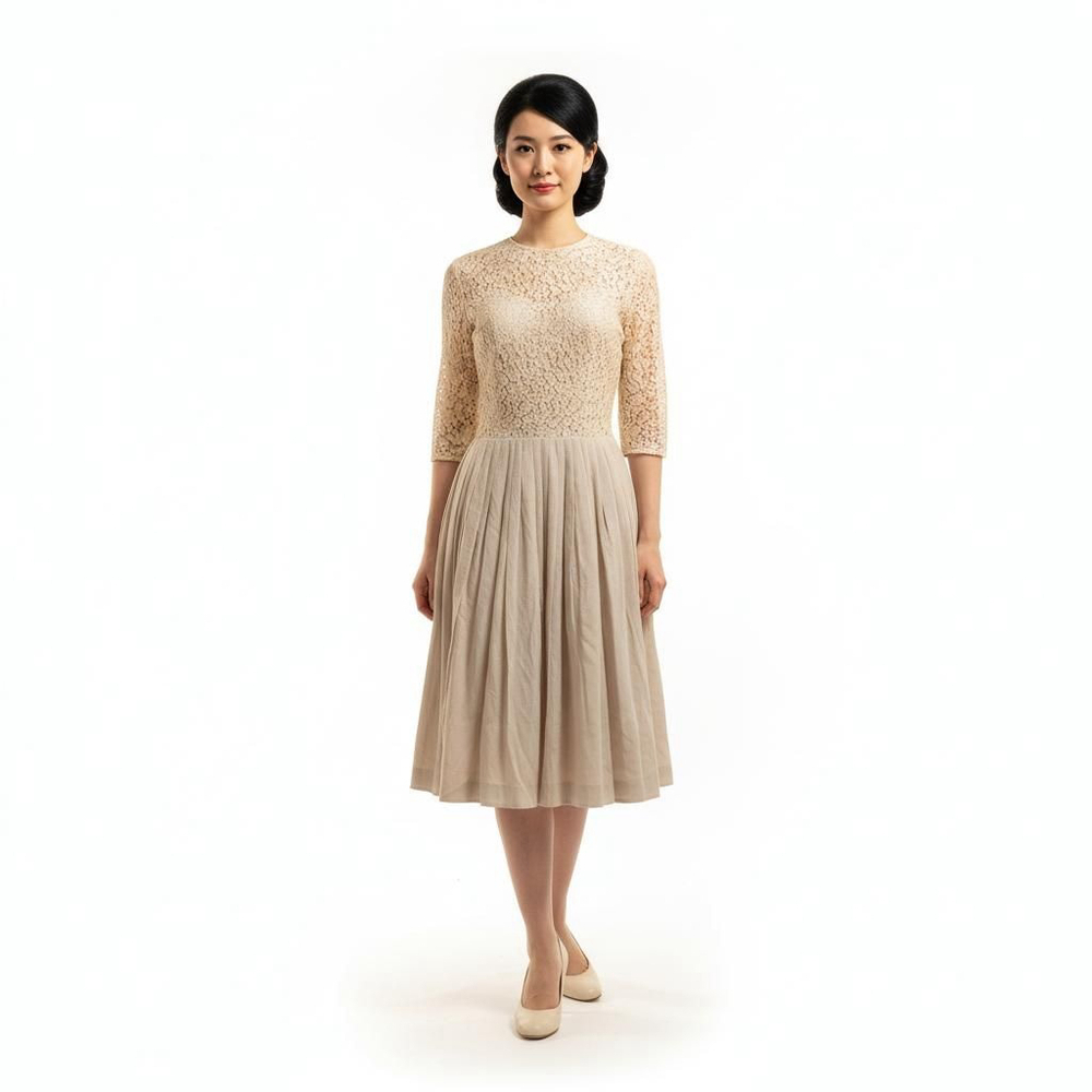 Miss Elliette Vintage Beige Lace Dress Size 12